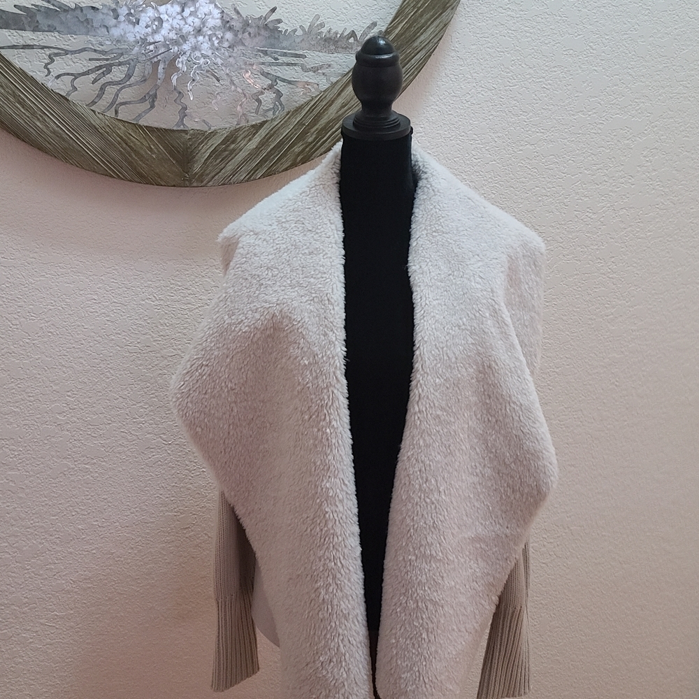 Sherpa and faux suede sweater coat